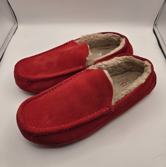 UGG Ascot Men's Red Suede Sheerling Limed Slippers 12 - Picture 1 of 9